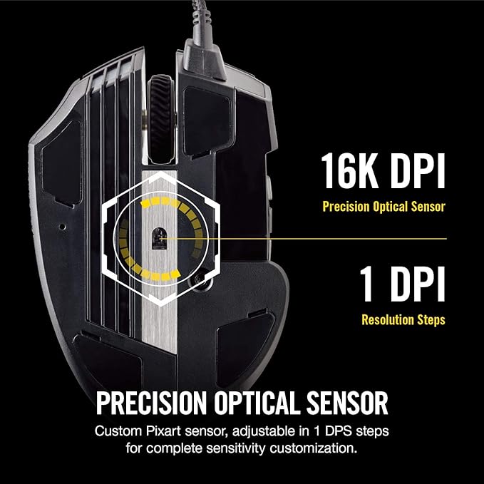 Corsair Scimitar Pro RGB Optical MMO Gaming Mouse (16,000 DPI Optical Sensor, 12 Programmable Side Buttons, 4-Zone RGB Multicolour Lighting, On-Board Storage) - Black