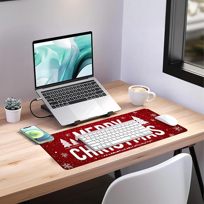 Merry Christmas Extended Gaming Mouse Pad 31.5x11.8inches Large Desk Mat Anti-Slip Rubber Base & Durable Stitched Edges for Gamers Smooth Mouse Writing Surface for Desk Office/Home