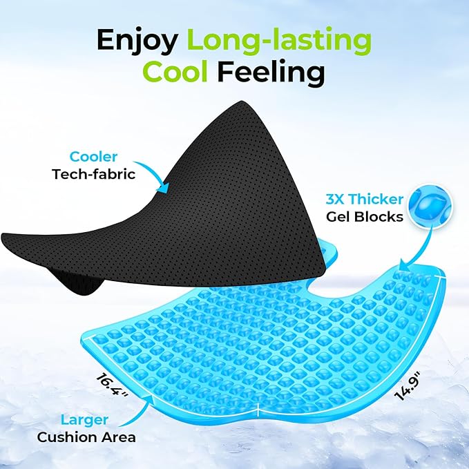 AUVON Gel Wheelchair Seat Cushion, Ergonomic Coccyx & Lumbar Support, Refreshing Ergonomic Chair Cushion with Waterproof Silk Fabric, Anti-Slip Cover