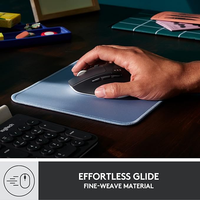Logitech Mouse Pad - Studio Series, Computer Mouse Mat with Anti-Slip Rubber Base, Easy Gliding, Spill-Resistant Surface, Durable Materials, Portable, in a Fresh Modern Design, Blue Grey