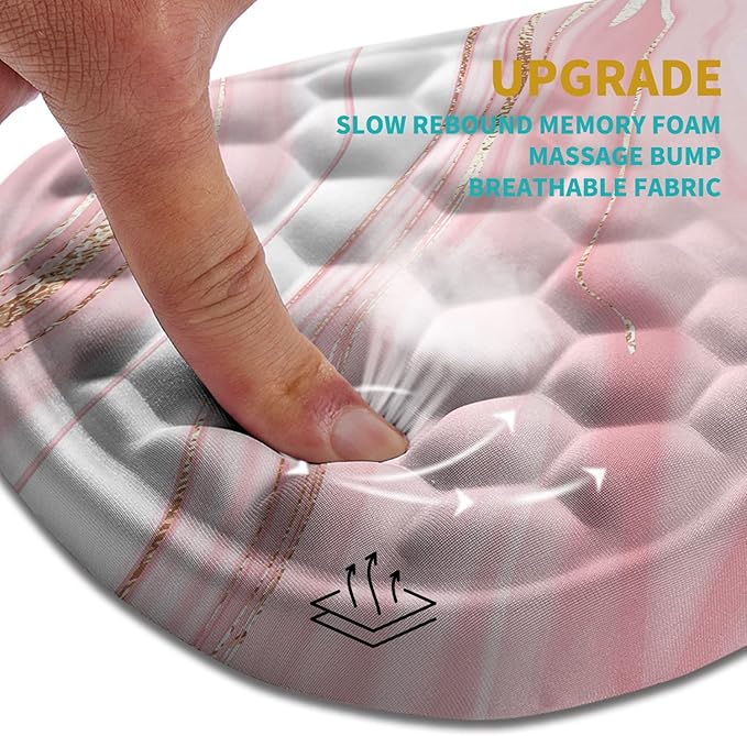 Hokafenle Ergonomic Mouse Pad Wrist Support, Wrist Rest Mousepad for Carpal Tunnel with Integrated Memory Foam Slope Massage Bulge (11.8x7.9 inch,Pink Fluid)