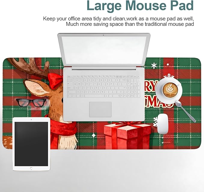 Merry Christmas - Elk Extended Gaming Mouse Pad 35.4x15.7Inch Large Desk Mat Anti-Slip Rubber Base & Durable Stitched Edges for Gamers Smooth Mouse Writing Surface for Desk Office/Home
