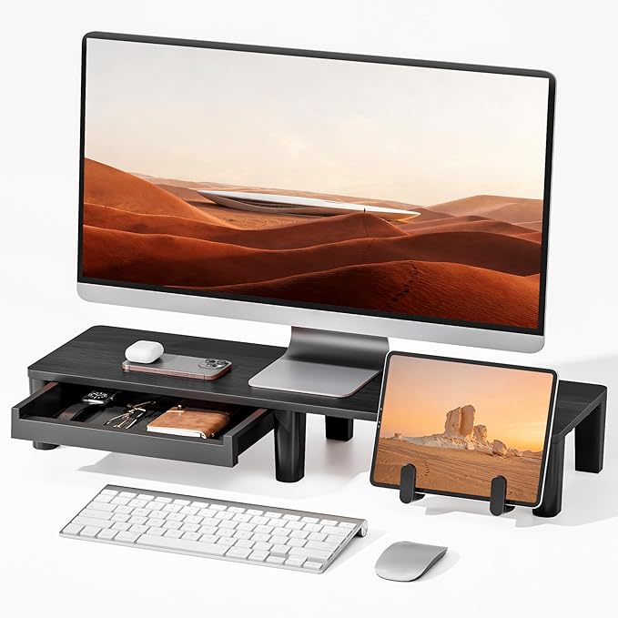 Monitor Stand Riser for Desk, Ergonomic Computer Riser with Storage Drawer, Desktop Shelf Organizer for PC, Laptop, Desk Computer Riser For Home Office