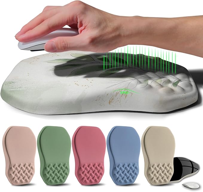 Ergonomic Raised Mouse Pad Wrist Support with Bilateral Slope Memory Foam Mousepad for Wrist Rest and Carpal Tunnel 11.8x7.9〃 Green Leaf