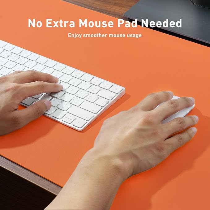 Aothia Leather Desk Pad Protector, Mouse Pad, Office Desk Mat, Non-Slip PU Leather Desk Blotter, Laptop Desk Pad, Waterproof Desk Writing Pad for Office and Home (23.6" x 13.7", Hermes Orange)