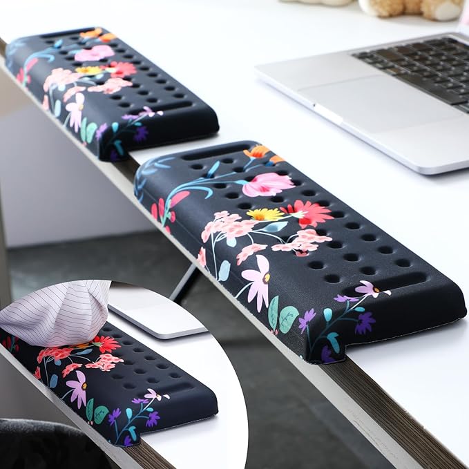 2 Pcs L-Shaped Desk Wrist Rest Elbow Pad Set Desk Edge Rest Cushion Non-Slip Memory Foam Arm Padding Wrist & Forearm & Elbow Comfort Support for Table or Table Edge(Floral Style)