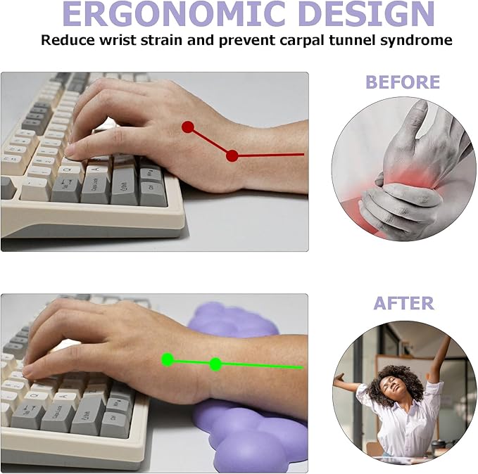 Ergonomic Keyboard Wrist Rest, Cloud Style, Purple, Memory Foam, PU Leather
