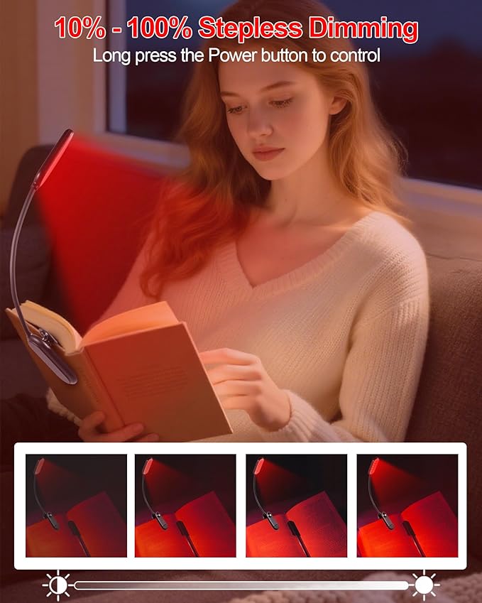 670nm Red Book Light [1 Pack] - Zero Blue Light, Rechargeable Clip On Red Reading Light Lamp for Reading at Night - Poratble Dimmable LED Book Lamp, Gift for Lovers Travel Studying Nursing