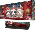 Desk Mat, XXL Extended Gaming Pad for Desktop, 35x16 Inches Cats in Santa Hats at Window, Large Non-Slip Vegan Leather Keyboard Mouse Mat for Home Office