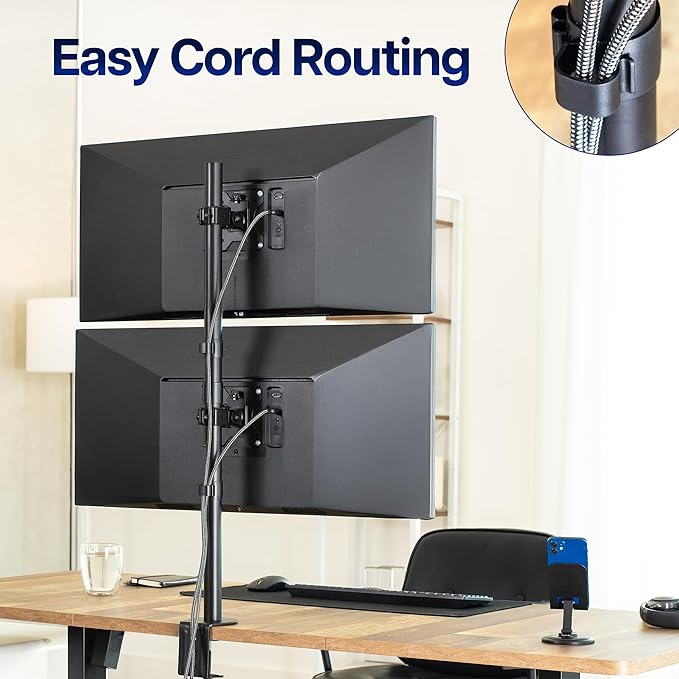 VIVO Dual Vertically Stacked Monitor Desk Mount, Extra Tall Adjustable Stand for 2 Ultrawides up to 34 inches, 22 lbs Capacity, Black, STAND-V002T