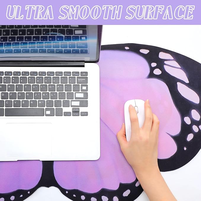 Large Purple Butterfly Gaming Mouse Pad Desk Mat Decorative Butterfly Keyboard Desk Mat with Non-Slip Base Purple Table Accessories for Office Home Study 35.43 x 15.75 Inches