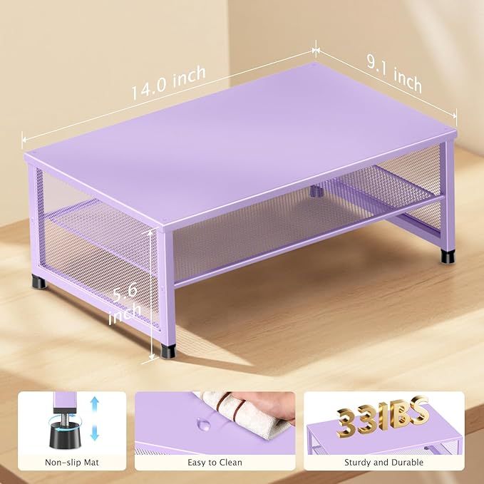 2-Tier Computer Monitor Stand Riser, Desk Organizer for Monitor, Printer & Laptop Stand, Desktop Workspace Organizers for Office Supplies(Purple)