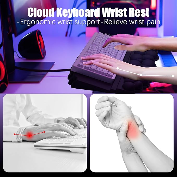 Ergonomic Wrist Rest for Keyboard and Mouse, Soft Memory Foam Cloud Keyboard Stand Pad with Wrist Rest Set with Non-Slip Silicone Base, Easy Typing, Comfort for Office, Work, Gaming Black