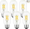 LiteHistory T14 T45 LED Bulb,6W E26 LED Bulb Dimmable Equivalent E26 Bulb 60 Watt,Warm White 3000K E26 Edison Bulb,AC120V,600lm,CRI85,Clear Glass,Tubular Light Bulb,ETL Listed,Pack of 6