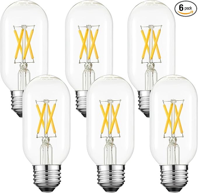LiteHistory T14 T45 LED Bulb,6W E26 LED Bulb Dimmable Equivalent E26 Bulb 60 Watt,Warm White 3000K E26 Edison Bulb,AC120V,600lm,CRI85,Clear Glass,Tubular Light Bulb,ETL Listed,Pack of 6