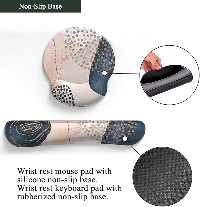Ergonomic Boho Mouse Pad with Wrist Support Gel and Keyboard Wrist Rest, Non-Slip Pu Base Gaming Kawaii Cute Mouse Pad for Boho Office Decor, Easy Typing