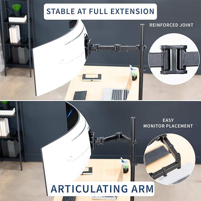 VIVO Single Ultra-Wide Monitor Extra Tall Desk Mount for up to 49 inch Ultrawide Screens, Clamp-on Adjustable Stand Holds 44 lbs, VESA up to 100x100mm, Black, STAND-V100T