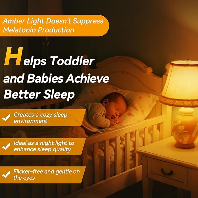 Neporal Amber Sleep Light Bulbs 1800K 4PK, 9W 60 Watt Equivalent, 99.96% Blue Blocking Soft Warm Light Bulbs A19, Amber Night Light E26 for Bedroom and Baby Nursery Light