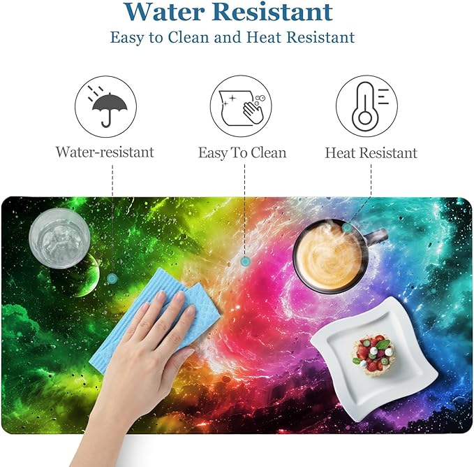 Desk Pad, Desk Matt for Desktop, Extended XXL Large Gaming Mouse Pad for Desk, Anti-Slip Keyboard Mouse Mat with Stitched Edges, Keyboard Mouse Mat for Computer, Work, Office, Gaming, Aurora