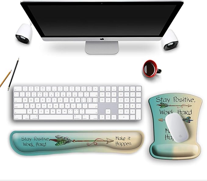ITNRSIIET Mouse Pad Wrist Support Keyboard Wrist Rest Pad Ergonomic Mousepad Non-Slip Memory Foam Keyboard Pad Easy Typing Pain Relief Perfect for PC Laptop Gaming Office, Inspirational Quote