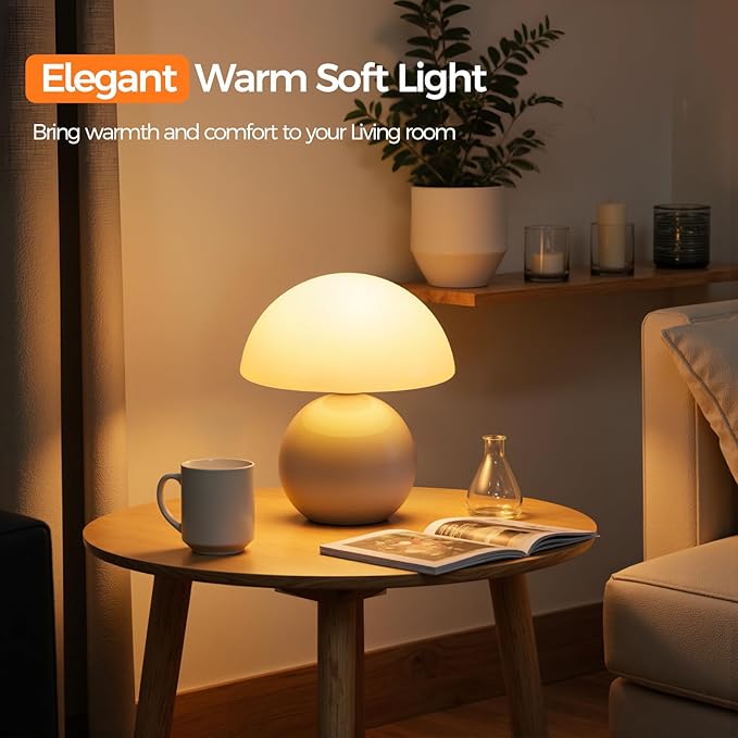 NIORSUN Mushroom Lamp Table Lamp for Bedroom, Portables Cordless Table Lamp,Wireless lamp,Small Bedside Table Touch Lamps for Living Room,Mini Mushroom 5200mAh Battery Operated Lamp Modern Cream