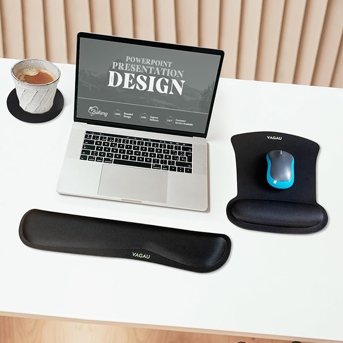 VAGAU Premium Keyboard Wrist Rest and Mouse Pad Wrist Support, Ergonomic Memory Foam Set for Office, Laptop, Mac, Computer and Gaming, Comfortable Typing (C-Black)