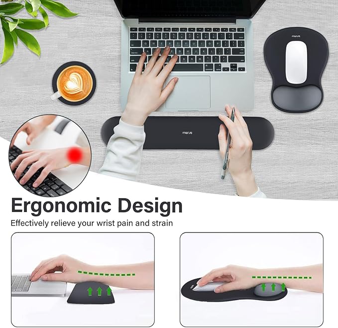MOSISO Wrist Rest Support for Mouse Pad&Keyboard Set, Curved Ergonomic Mousepad&Coaster Non-Slip Base Home/Office Pain Relief&Easy Typing Cushion with Soft Cloth&Silicone Lining, Slate Gray