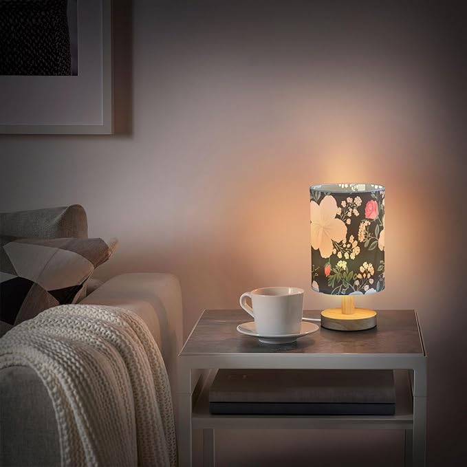 Flower LED Table Lamp, Bedside Lamp with Linen Lampshade, Flicker-Free Eye Care USB Plug in Nightstand Lamp, for Bedroom and Office