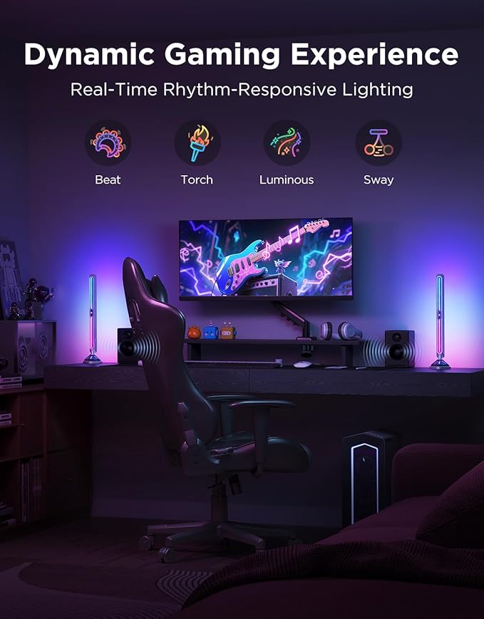 Govee Gaming Light Bars Pro, Upgraded 16-Inch Smart Triple-Sided RGBIC Illumination Wi-Fi LED Gaming Lights, Music Sync & 60+ Scene Modes, Works with Alexa & Google Home, Game Room Decor