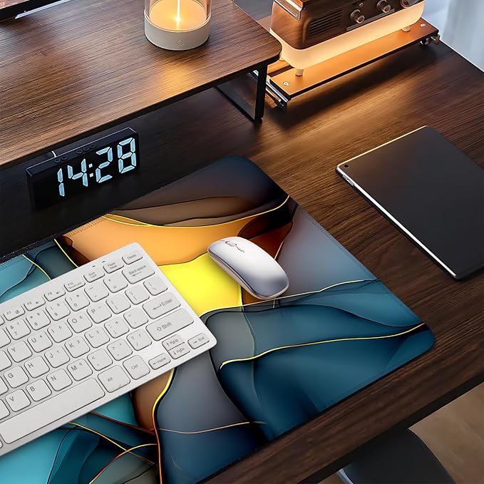 Large Mouse Pad & Keyboard Mat 35x16 Inches, Soft Blue Yellow Gradient Fluid Artistic Non-Slip Rubber Base Desk Mat, Large Extended Desk Protector for Home Office Gaming Setup