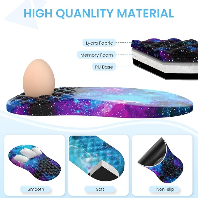Desk Mat with Wrist Support, Desk Pad for Keyboard and Mouse, Purple Desk Mat, Keyboard Pad and Mouse Pad Combo, Ergonomic Mousepad Gaming for Office, Galaxy Space Purple Nebula