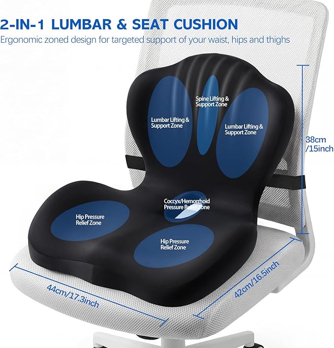 Office Chair Cushion for Tailbone & Back Support, Strong Lumbar Support Ergonomic Cushions, Comfortable Memory Foam Cushion for Pressure Relief, Suitable for Office Chairs, Home Chairs, Car