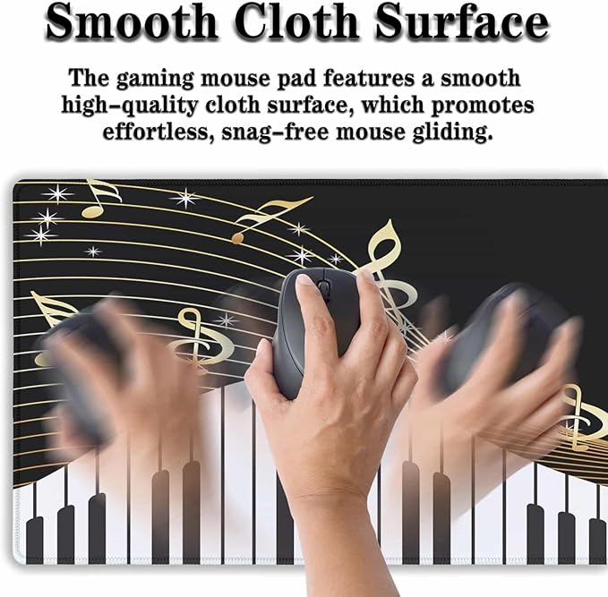 Large Mousepad Music Notes Keyboard Pad Large Gaming Mouse Pads XXL Mouse Pad Gaming Non-Slip Rubber Base 35.4 X 15.7 for Game Office, Black Piano Musical Instrument and Notes