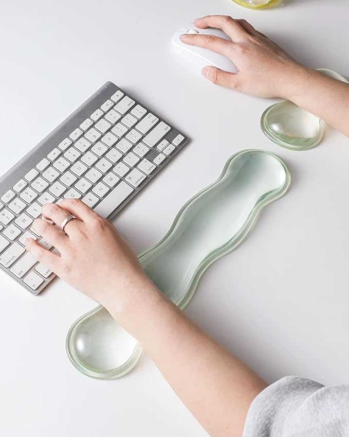Mouse Pad with Wrist Rest, Soft Cloud Gel Keyboard Mouse Pad Set with Hand Wrist Support, Cute Non Slip Office Desk Accessories for Comfort/PC Gaming/Computer/Laptop, (Green Wave)