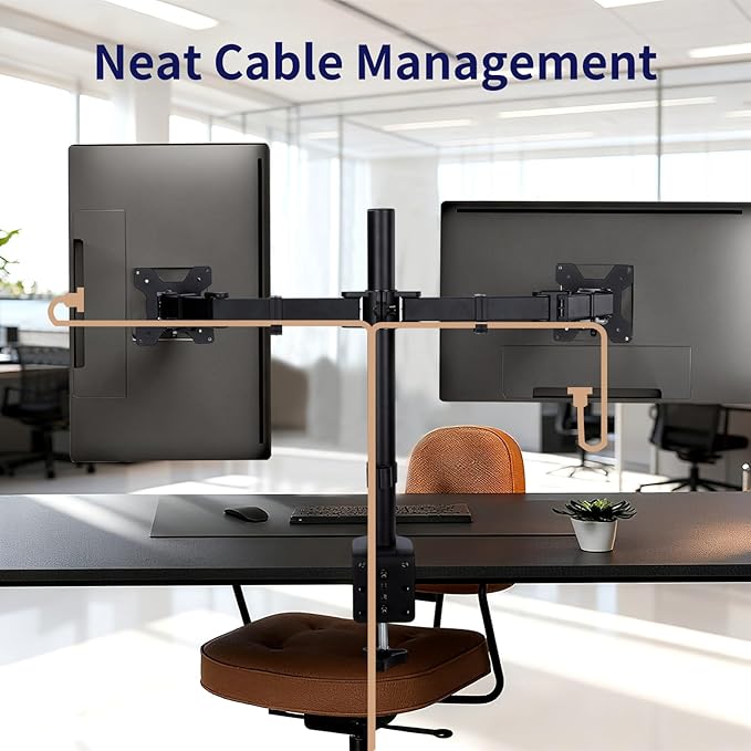 Dual Monitor Desk Mount for 13"-27" Screens Up to 22lbs Heavy Duty Fully Adjustable Double Arm Desk Stand Computer Monitor Mount with C Clamp/Grommet Base