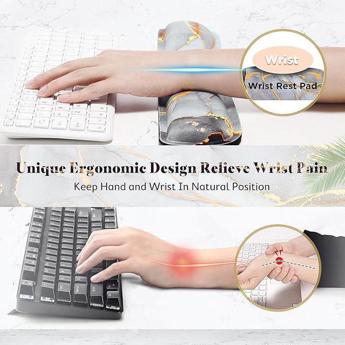 Gimars 17.3'' Extended Keyboard Wrist Rest Pad with 63D High-Density, Firm Memory Foam, Anti-Slip Rubber Base and Ergonomic Design for Typing,Office,Gaming, Computer, Laptop,Grey Golden