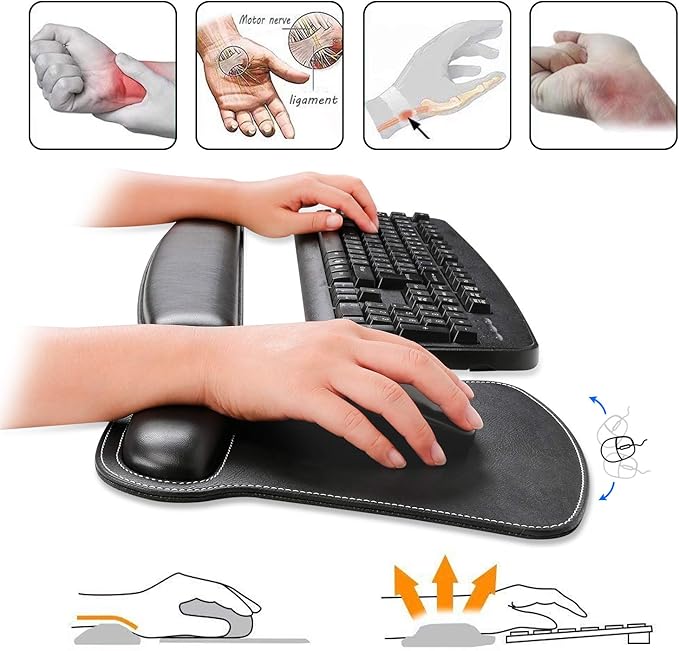 RICHEN Keyboard Wrist Rest Pad and Mouse Wrist Rest Support Mouse Pad Set, Sturdy & Comfortable & Lightweight for Easy Typing & Ergonomic Wrist Support (Black)