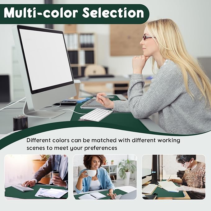 Konohan Heated Desk Pad Warm Mouse Pad, 5 Heating Level & 4 Hour Auto Shut-Off, PU Leather Warm Mouse Mat Heating Keyboard Gaming Mice Warmer Mat Only Supports 110v(Dark Green Color,31.5" X 13")