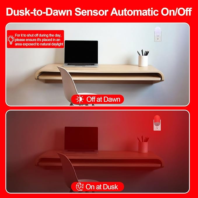 670nm Red Light Night Light for Sleep Therapy[4 Pack] - Zero Blue Light, with Dusk to Dawn Sensor Auto On/Off LED Night Light Plug into Wall for Nursery Bedroom Bathroom