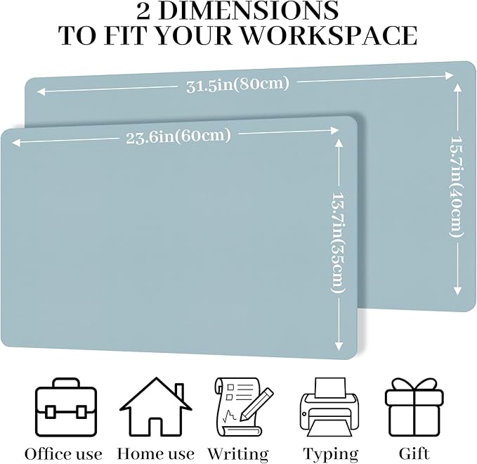 Large Desk Pad Mat, Leather Blue Desk Mat for Desktop, Computer Desk Mouse Pad Non-Slip, Waterproof Keyboard Mat for Office/Home/Decor, 31.5" x 15.7"