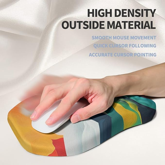 Ergonomic Raised Mouse Pad Wrist Support with Bilateral Slope Memory Foam Mousepad for Wrist Rest and Carpal Tunnel 11.8x7.9〃Colorful Lines