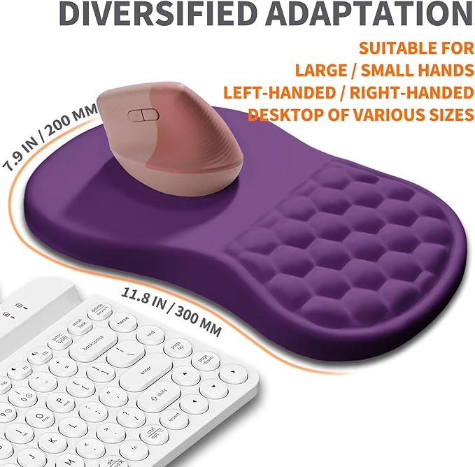 Ergonomic Joint Wrist Support Mouse Pad with Memory Foam Cushion Massage Bump, Carpal Tunnel Mousepad Slope Design for Wrist Rest, 11.8x7.9 in, Dark Violet