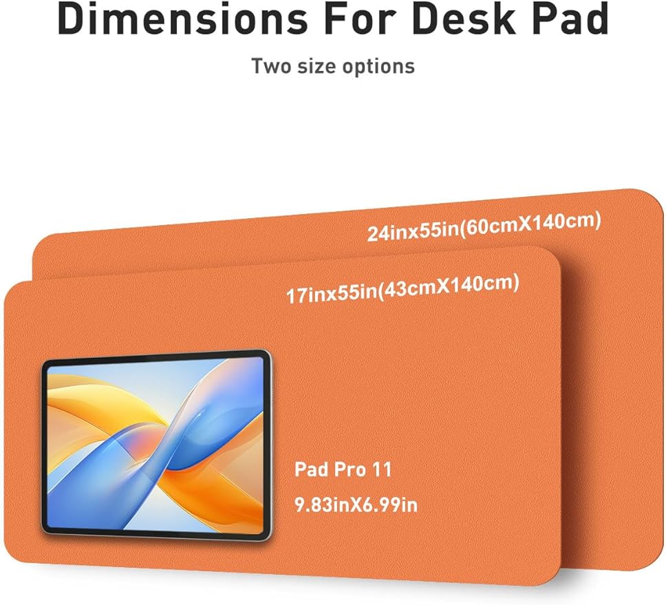 Aothia Faux Leather Desk Mat - Large Mouse Pad, Non-Slip PU Leather Blotter, Waterproof Writing Surface for Office and Home (Orange, 55" x 17")