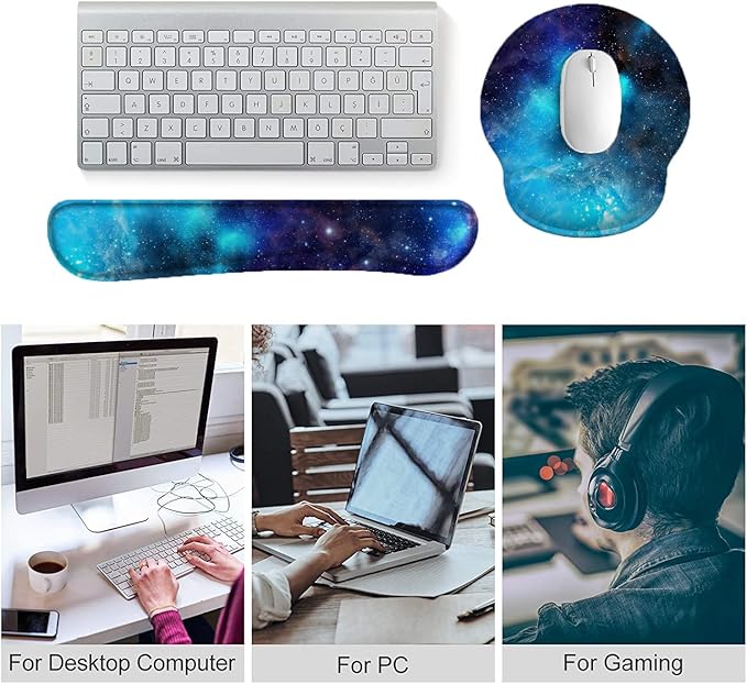 Keyboard Wrist Rest and Mouse Pad, Ergonomic Memory Foam Mouse Pad Wrist Support, Non-Slip Mouse Pad and Keyboard Wrist Support, Comfortable Mousepad with Wrist Rest for Game, Office