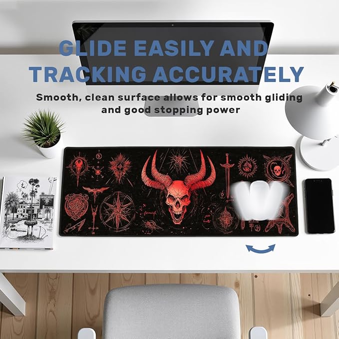 Magic Gaming Mouse Pad Large Desk Mat Red Dark Skull Mousepad for Keyboard and Mouse Extra Large Full Desk Computer Pads 31.5 x 11.8 Mouse Pads for Desk Home Office Gaming