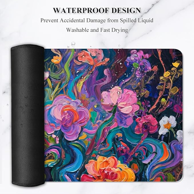 Auhoahsil Desk Mat, Ultra Large Mouse Pad, XXL Gaming Mousepad, Pretty Desk Pad, Big Extended Full Size Desktop Desk Matt for Keyboard, Laptop & Computer, 35.5 x 15.7 in, Colorful Flowers