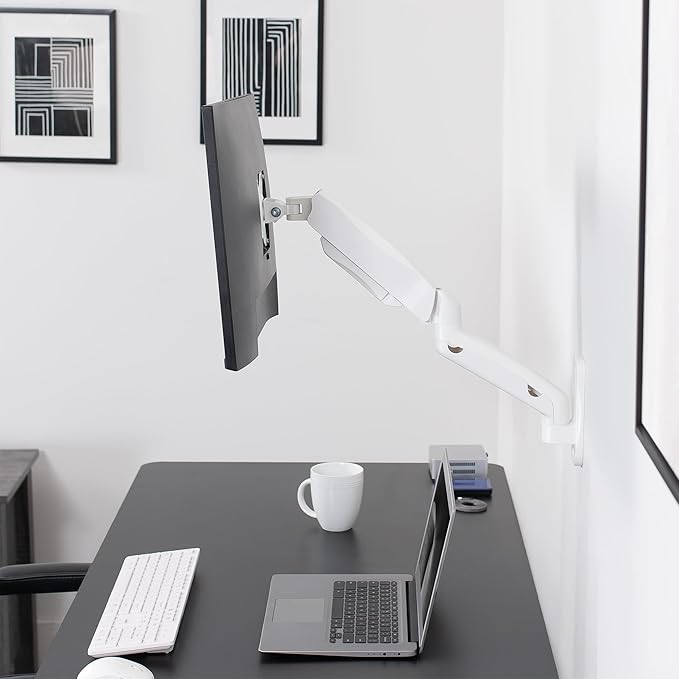 VIVO Single Monitor Counterbalance Wall Mount for 32 inch Screens up to 19.8 lbs, Full Motion, Max VESA 100x100, White, MOUNT-V001GW