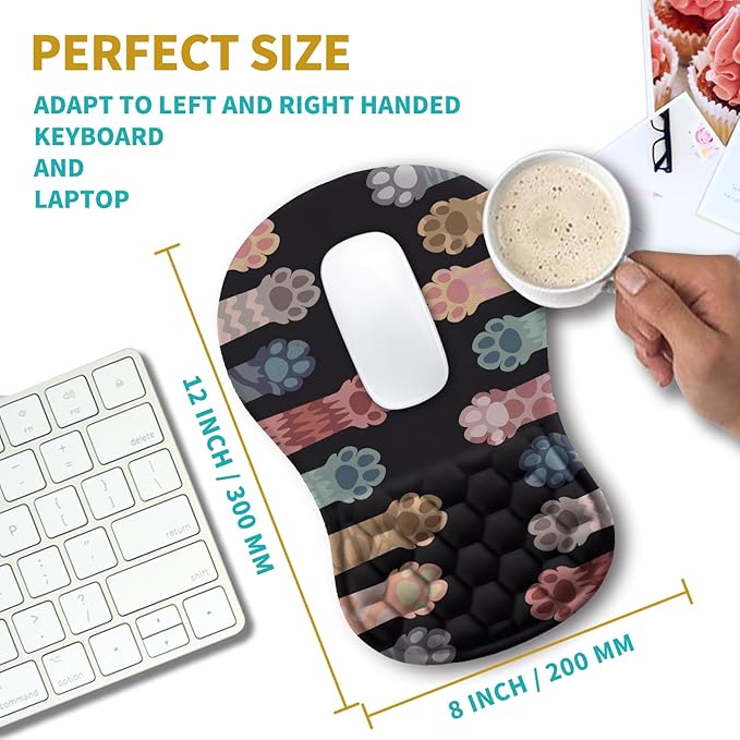 Hokafenle Ergonomic Mouse Pad Wrist Support, Wrist Rest Mousepad for Carpal Tunnel with Integrated Memory Foam Slope Massage Bulge (11.8x7.9 inch,Cute Cat Claw)