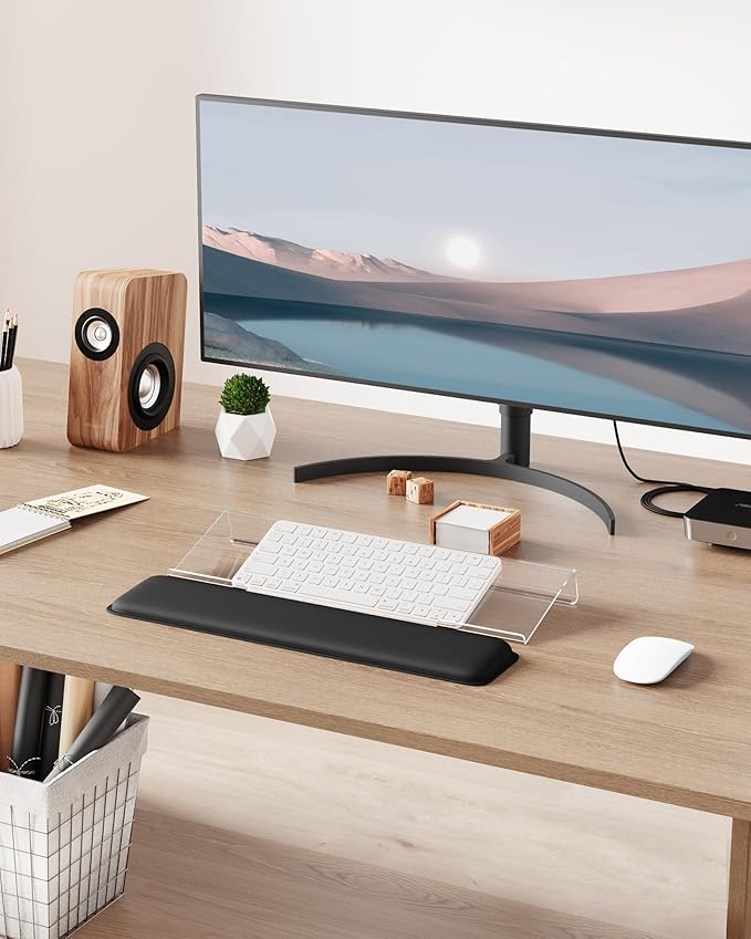 Computer Keyboard Wrist Rest Stand for Desktop, Keyboard Holder for Easy Typing with Wrist Pad for Office Desk, Home, School (Clear)
