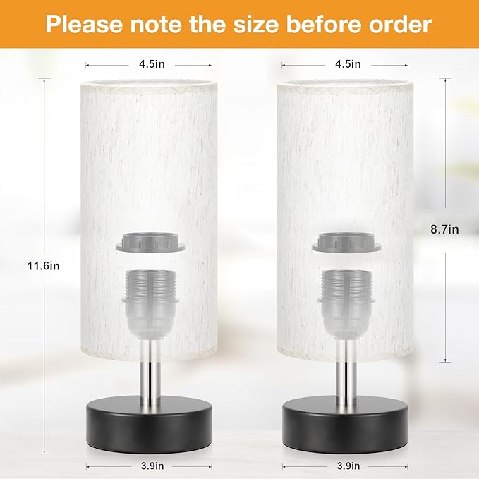Small Table Lamp for Bedroom Set of 2 - Bedside Lamps for Night Stands, Minimalist Nightstand Light Lamp, Desk Lamps for Reading Room, Kids Room, Living Room, Office, Dorm